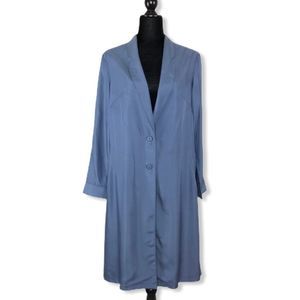 Kestan Bradbury Slate Blue Trench Coat Button Up size Large Collared